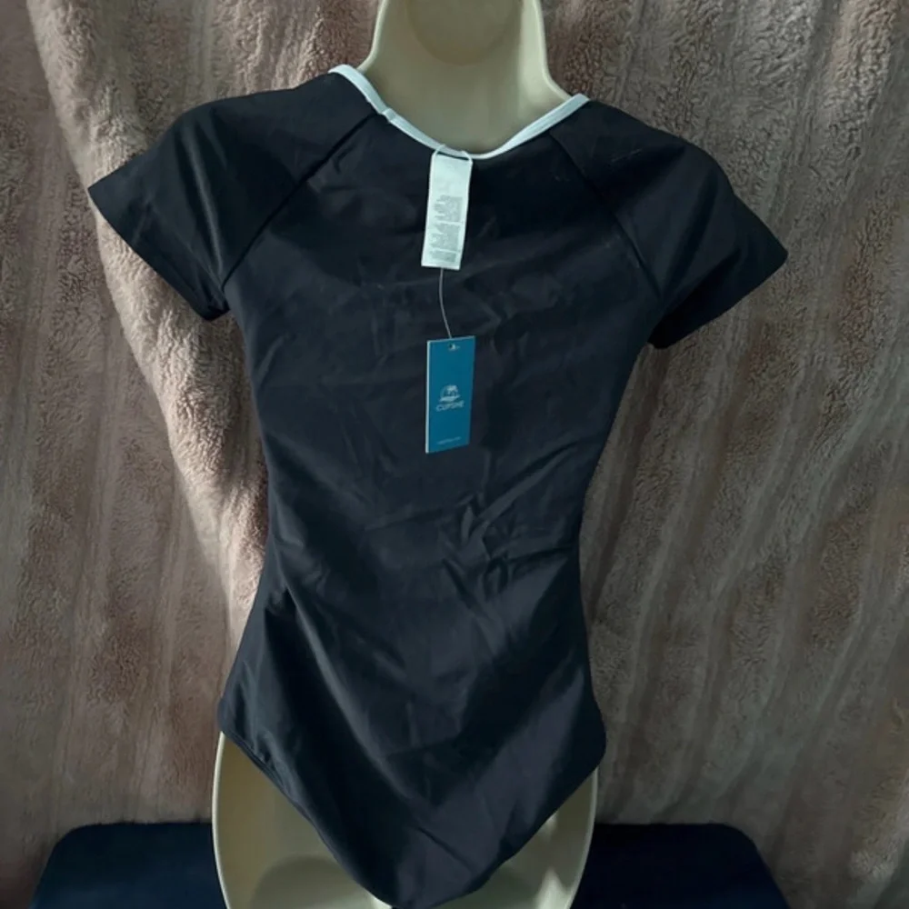 Cupshe Black One Piece Swimsuit with White Trim - Picture 2 of 2